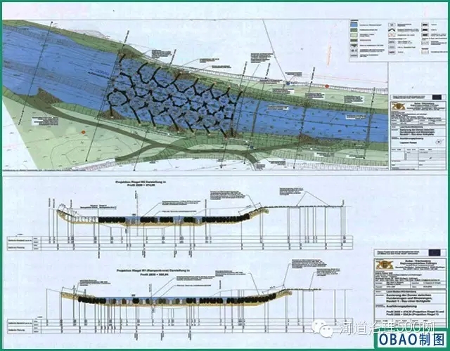 浅滩跌水区的平面图与剖面图 浅滩跌水区的平面图与剖面图