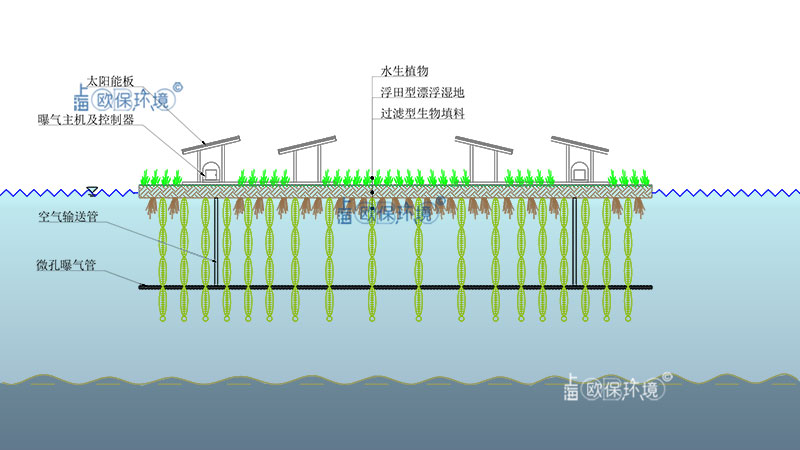 太阳能浮田型净水平台(太阳能曝气生物浮岛)结构组成 太阳能浮田型净水平台(太阳能曝气生物浮岛)结构组成